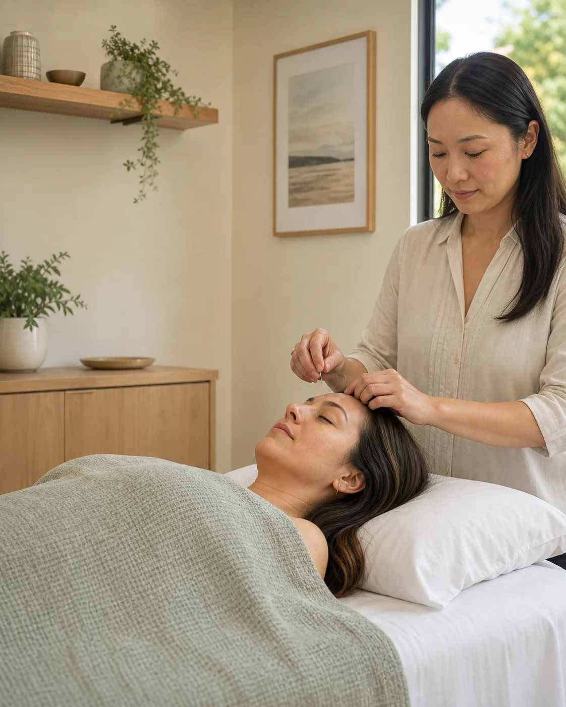 Bright and welcoming treatment room at Opal Acupuncture.