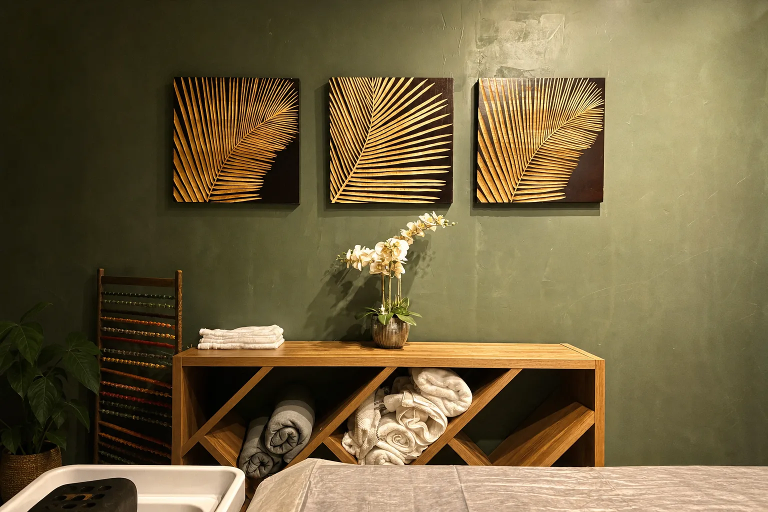 Sunlit acupuncture treatment room with clean linens and light wood details.